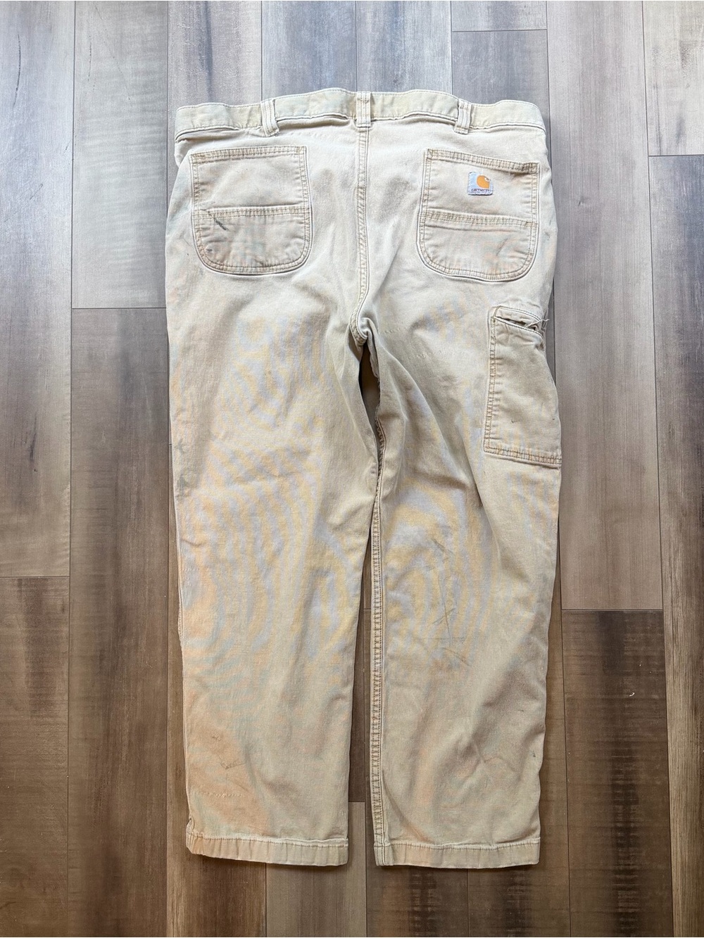 Carhartt Jeans Mens 42x28 Beige Denim Relaxed Straight Fit Carpenter Workwear